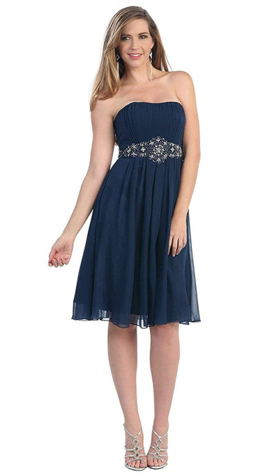 May Queen - MQ711B Pleated Sweetheart Bejeweled Waist Cocktail Dress Special Occasion Dress 22 / Royal-Blue