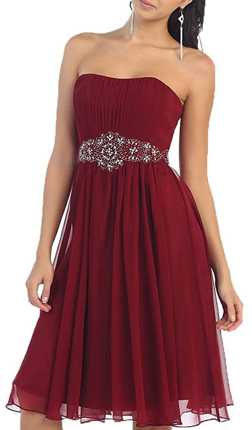 May Queen - MQ711B Pleated Sweetheart Bejeweled Waist Cocktail Dress Special Occasion Dress