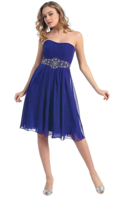 May Queen - MQ711B Pleated Sweetheart Bejeweled Waist Cocktail Dress Special Occasion Dress