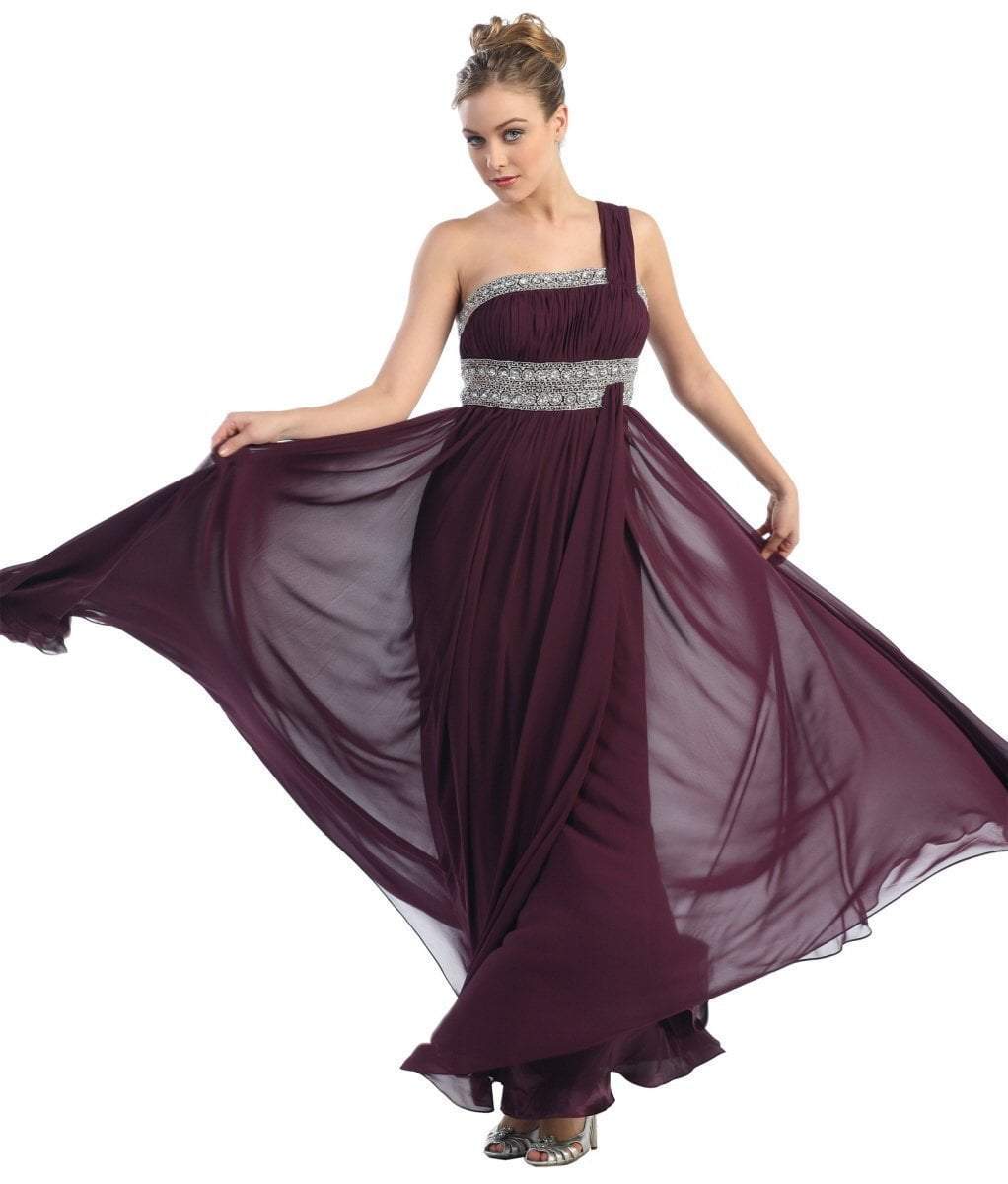 May Queen - MQ748B One Shoulder Strap Empire Chiffon Evening Gown Special Occasion Dress 22 / Magenta