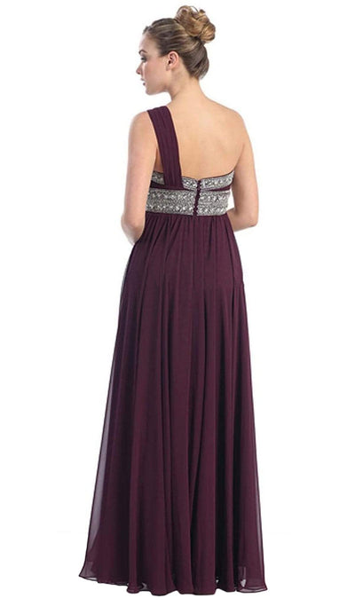 May Queen - MQ748B One Shoulder Strap Empire Chiffon Evening Gown Special Occasion Dress