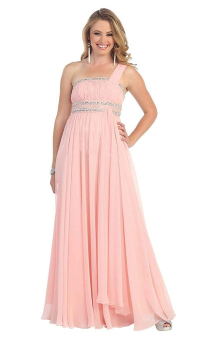 May Queen - MQ748B One Shoulder Strap Empire Chiffon Evening Gown Special Occasion Dress