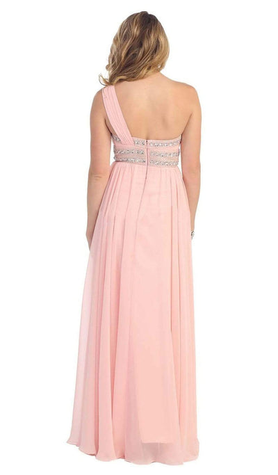 May Queen - MQ748B One Shoulder Strap Empire Chiffon Evening Gown Special Occasion Dress