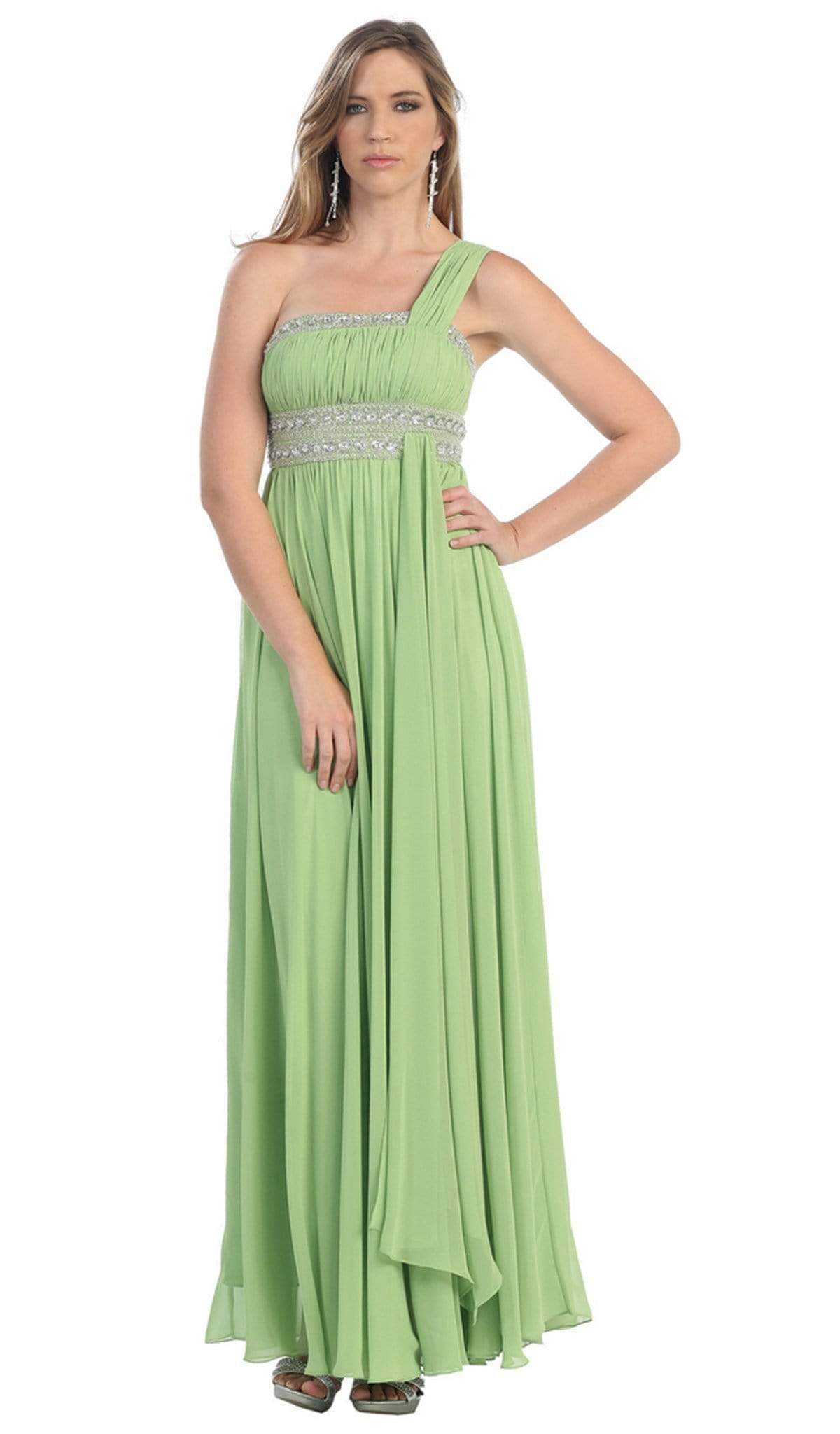 May Queen - MQ748B One Shoulder Strap Empire Chiffon Evening Gown Special Occasion Dress