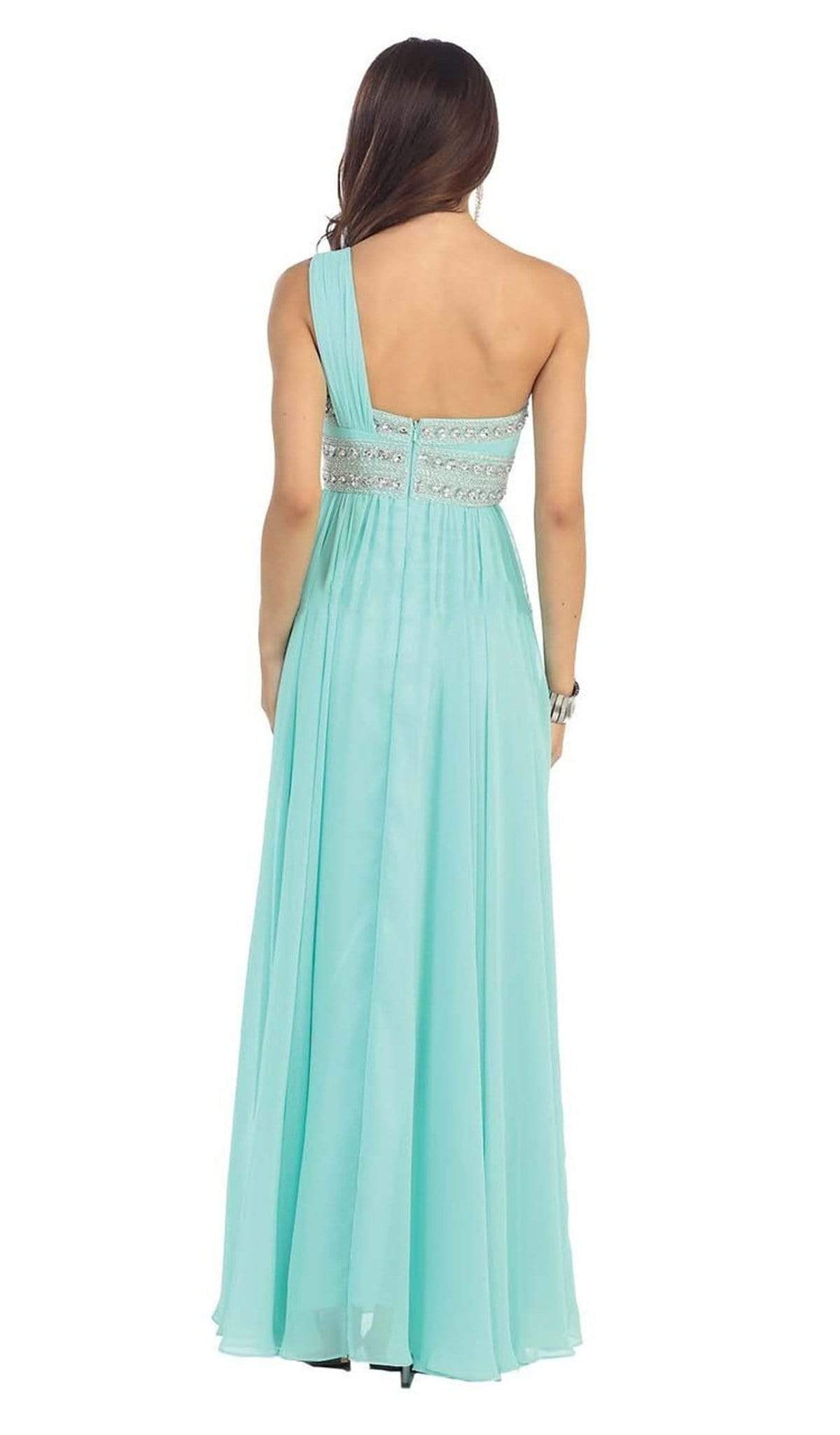 May Queen - MQ748B One Shoulder Strap Empire Chiffon Evening Gown Special Occasion Dress