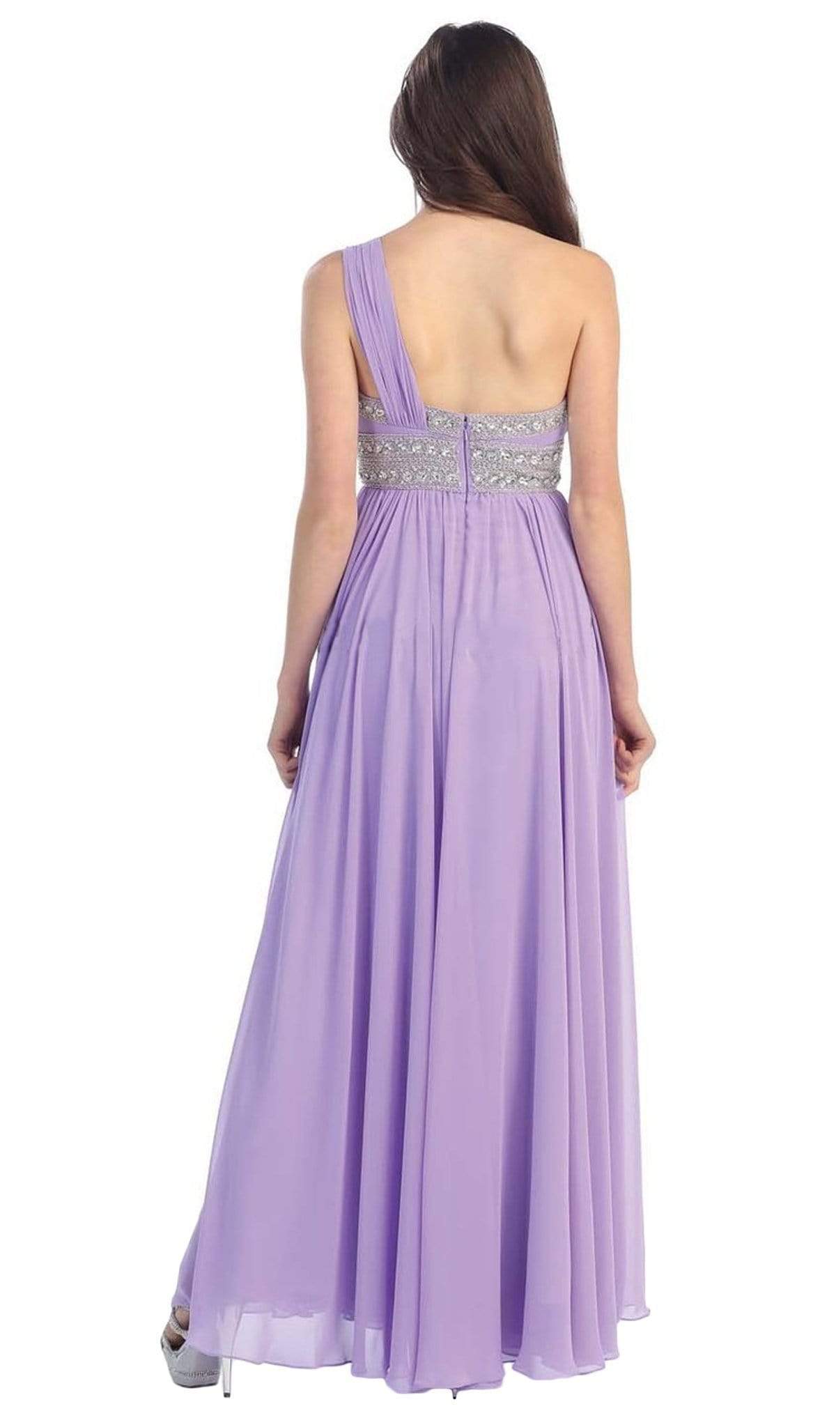 May Queen - MQ748B One Shoulder Strap Empire Chiffon Evening Gown Special Occasion Dress