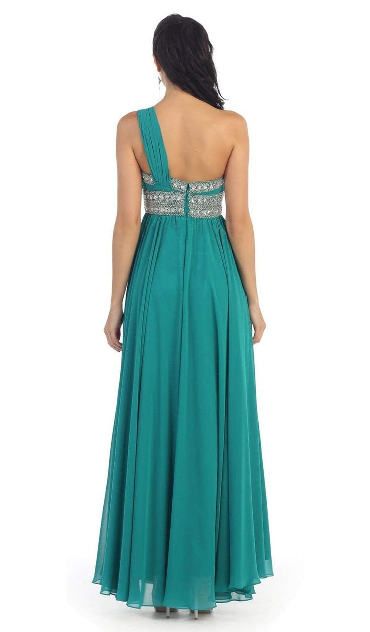 May Queen - MQ748B One Shoulder Strap Empire Chiffon Evening Gown Special Occasion Dress