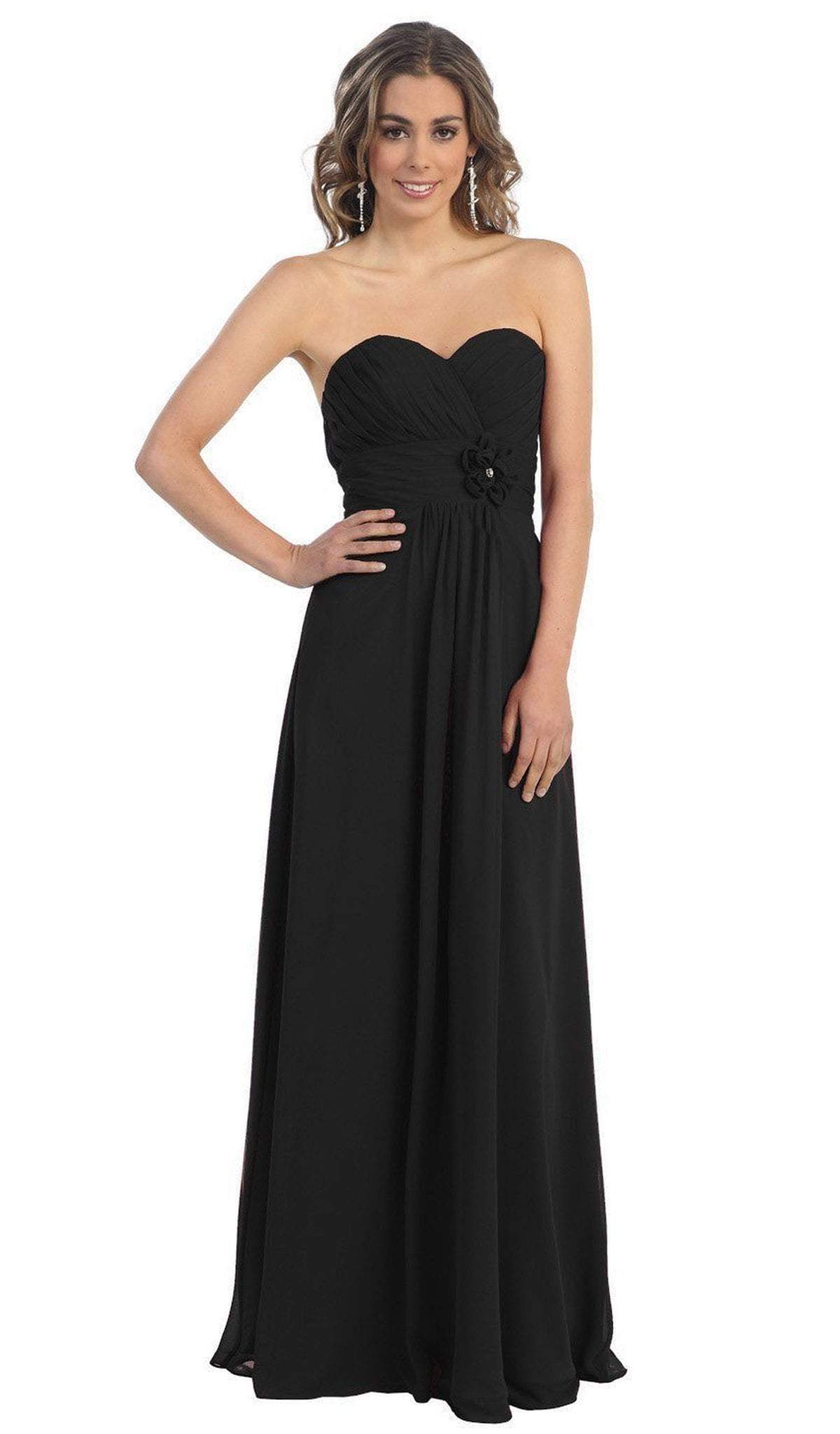 May Queen - MQ875B Strapless Sweetheart Empire Waist Long Formal Dress Bridesmaid Dresses 22 / Black