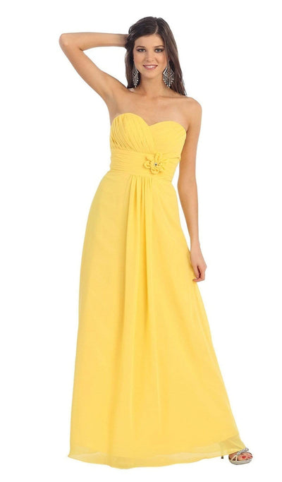 May Queen - MQ875B Strapless Sweetheart Empire Waist Long Formal Dress Bridesmaid Dresses 22 / Yellow