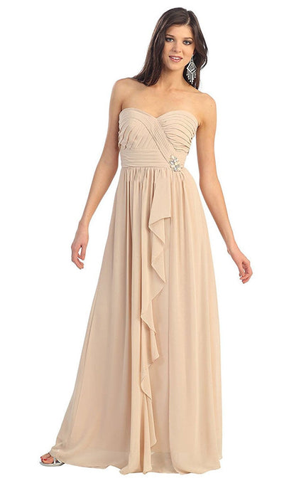 May Queen - MQ895B Sophisticated Pleated Sweetheart Chiffon Prom Dress Special Occasion Dress 22 / Champagne