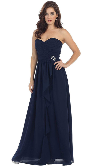 May Queen - MQ895B Sophisticated Pleated Sweetheart Chiffon Prom Dress Special Occasion Dress 22 / Navy