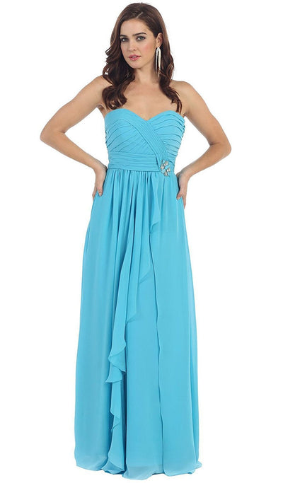 May Queen - MQ895B Sophisticated Pleated Sweetheart Chiffon Prom Dress Special Occasion Dress 22 / Turquoise