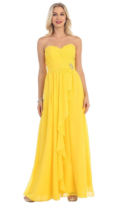 May Queen - MQ895B Sophisticated Pleated Sweetheart Chiffon Prom Dress Special Occasion Dress 22 / Yellow