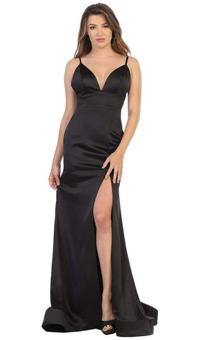 May Queen - Plunging Neck with Spaghetti Strap Evening Dress MQ1712 - 1 pc Black In Size 6 Available CCSALE 6 / Black