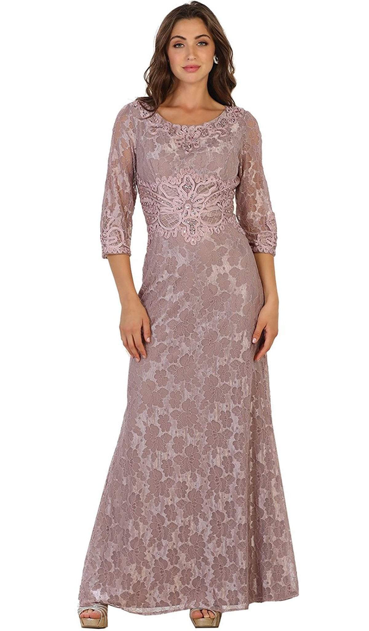 May Queen - Quarter Length Sleeve Lace Evening Dress Special Occasion Dress M / Mauve