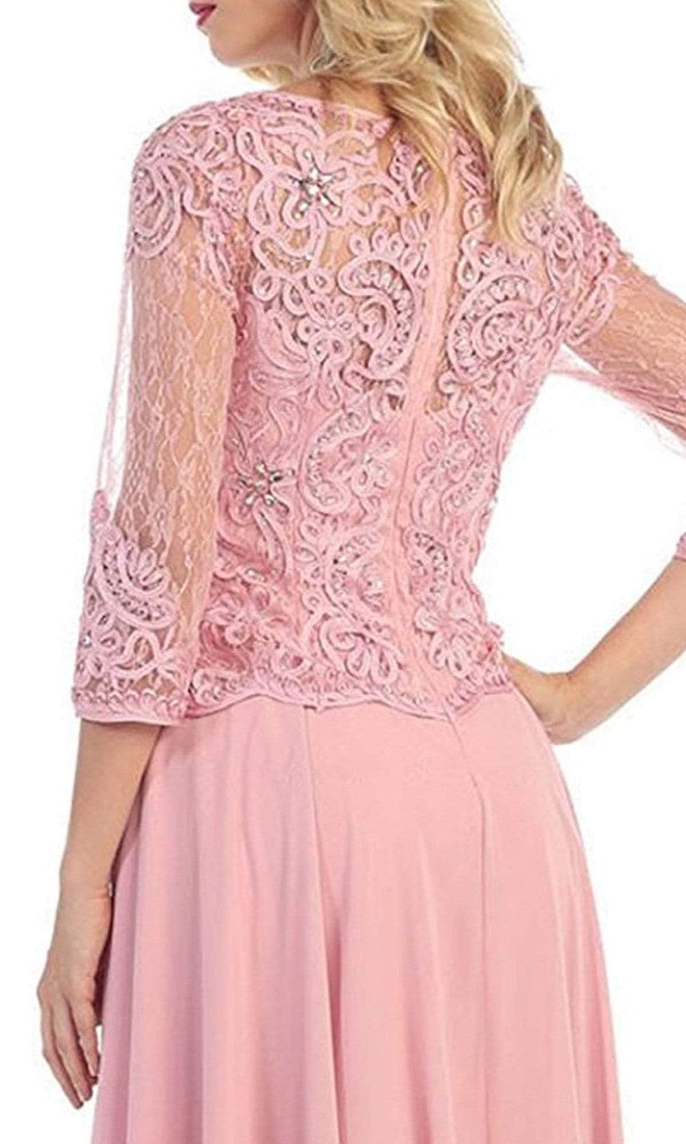 May Queen - MQ1279SC Embroidered Chiffon Peplum A-line Gown In Pink