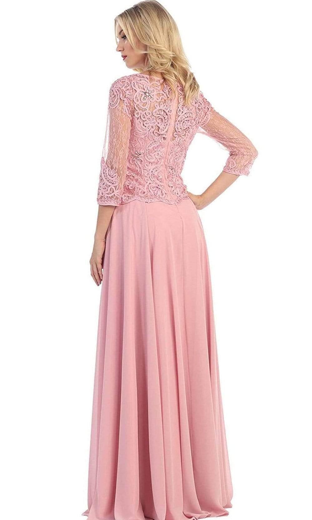 May Queen - MQ1279SC Embroidered Chiffon Peplum A-line Gown In Pink