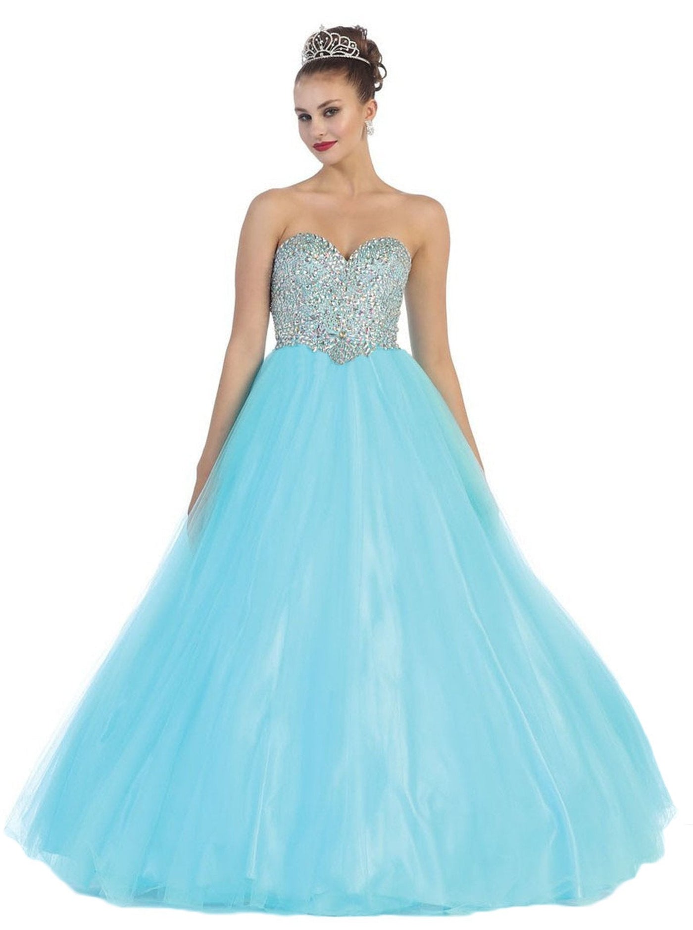 May Queen - Rhinestone Embellished Quinceanera Ballgown Special Occasion Dress 4 / Aqua