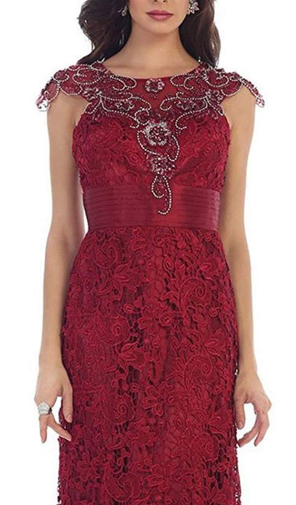 May Queen - Rhinestone Lace Floral Evening Gown RQ7182 - 1 pc Mauve in Size 6 Available CCSALE