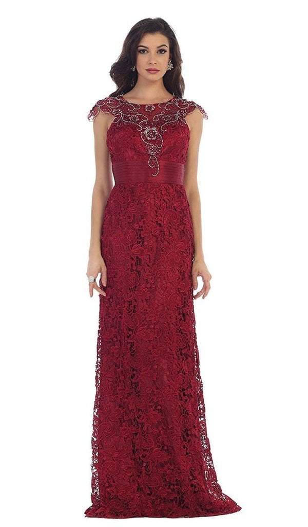 May Queen - Rhinestone Lace Floral Evening Gown RQ7182 - 1 pc Mauve in Size 6 Available CCSALE 8 / Burgundy