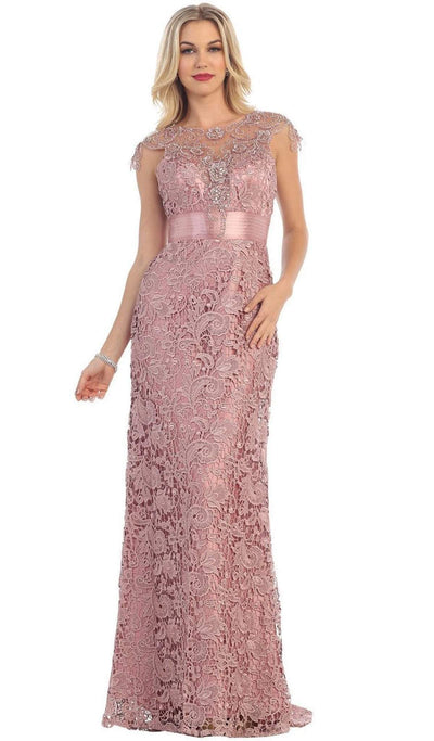 May Queen - RQ7182 Rhinestone Lace Floral Evening Gown Special Occasion Dress 6 / Mauve