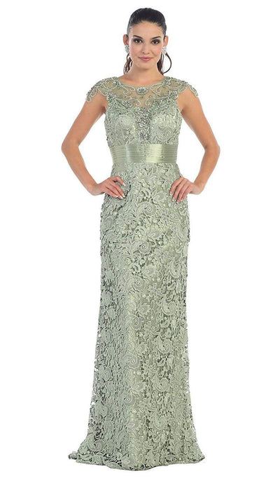 May Queen - RQ7182 Rhinestone Lace Floral Evening Gown Special Occasion Dress 6 / Sage