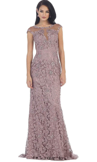 May Queen RQ7295 - Jewel Neck Cap Sleeves Evening Gown Evening Dresses 6 / Mauve