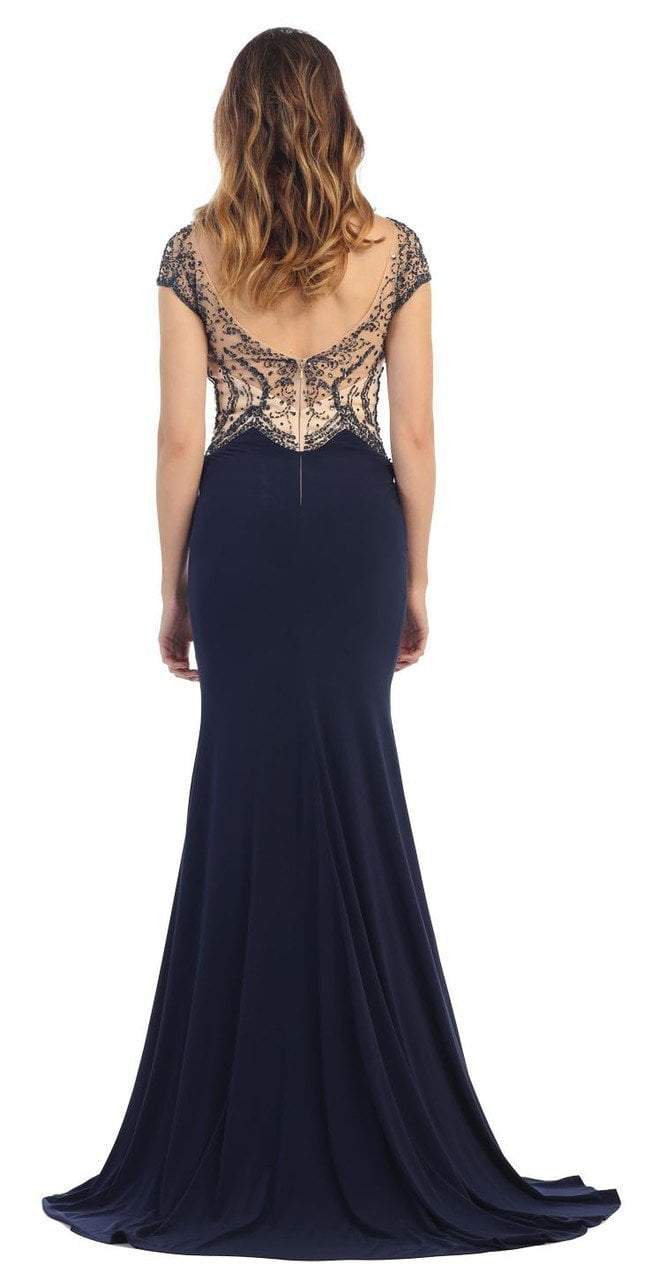May Queen RQ7310 Illusion Embellished Bodice with Cap Sleeve Sheath Dress - 1 pc Black in Size 6 Available CCSALE 6 / Black