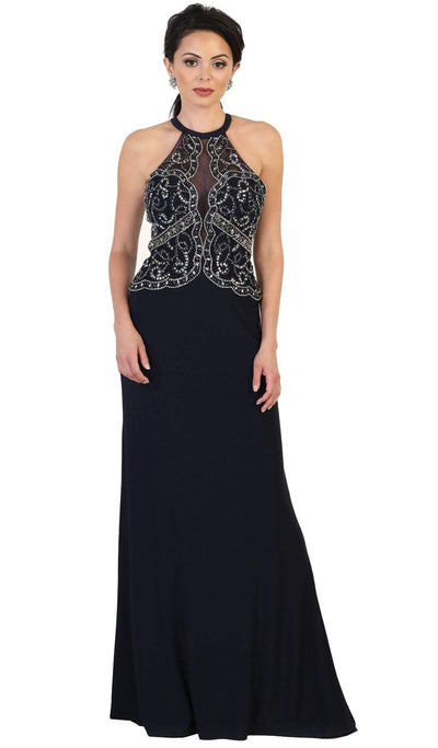 May Queen - RQ7490 Ornate Illusion Panel Prom Gown Special Occasion Dress 2 / Black