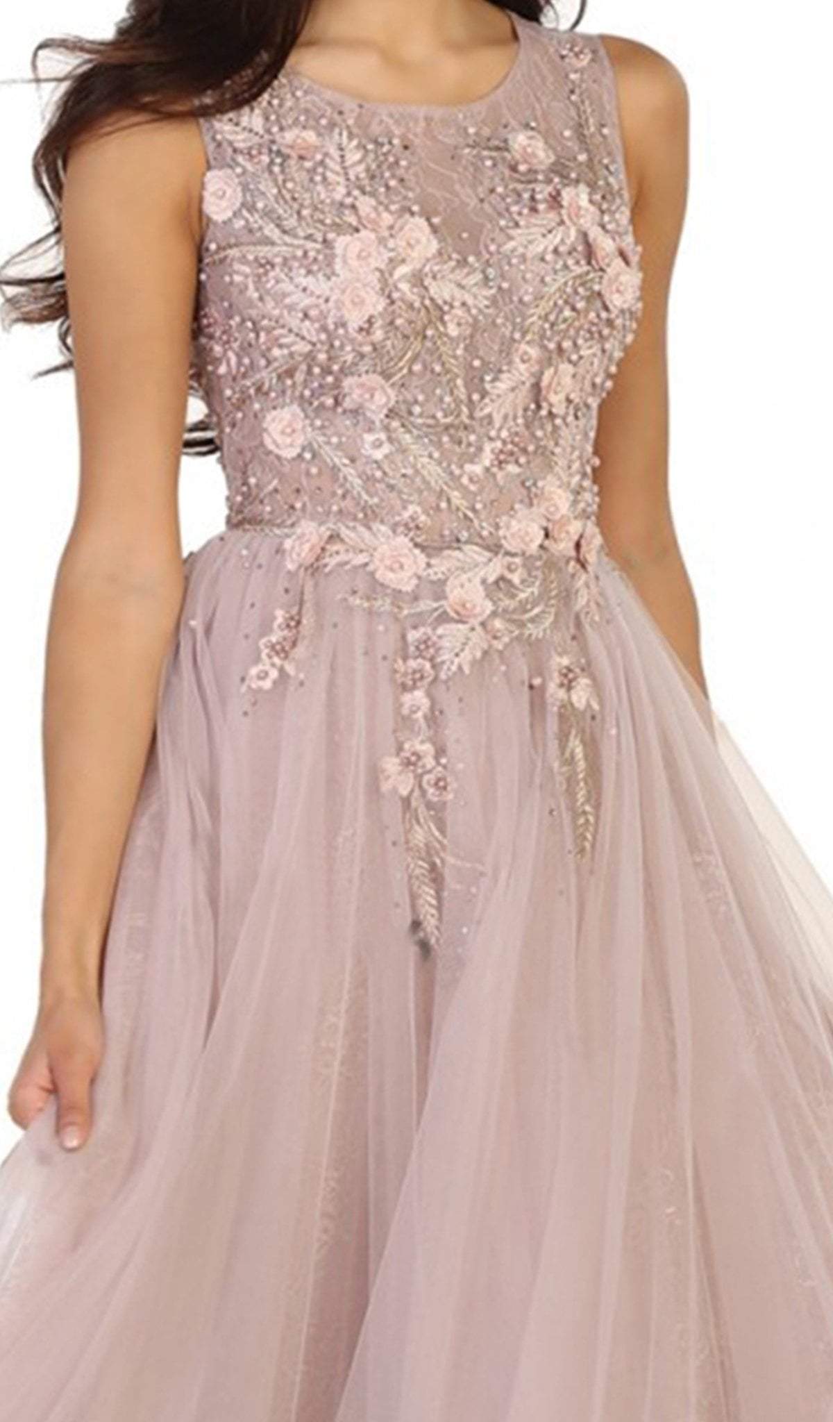 May Queen - RQ7527 Sleeveless Pearl Embellished Evening Gown Ball Gowns