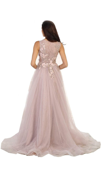 May Queen - RQ7527 Sleeveless Pearl Embellished Evening Gown Ball Gowns