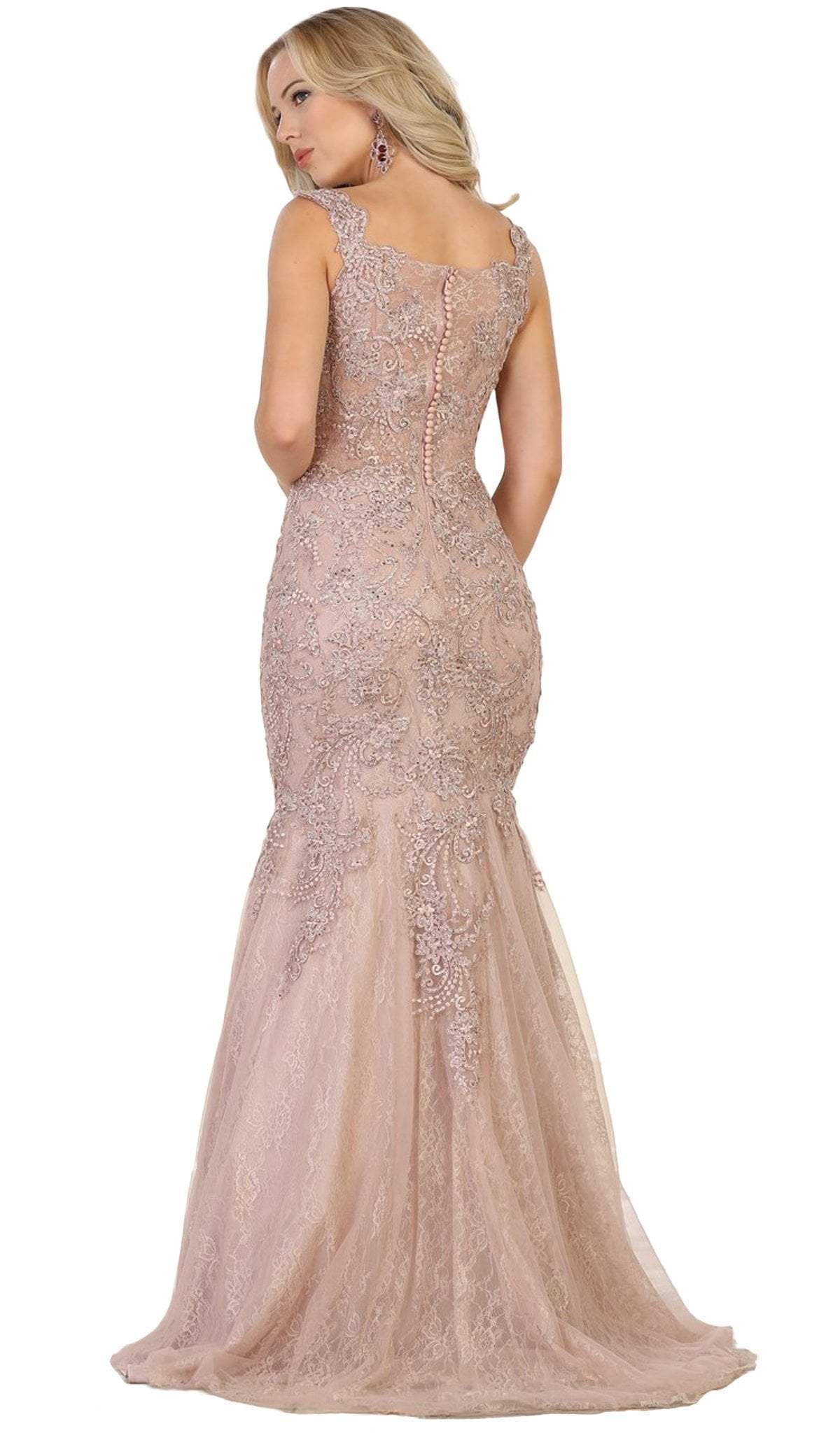 May Queen - RQ7544 Beaded Lace Square Neck Trumpet Evening Dress Special Occasion Dress