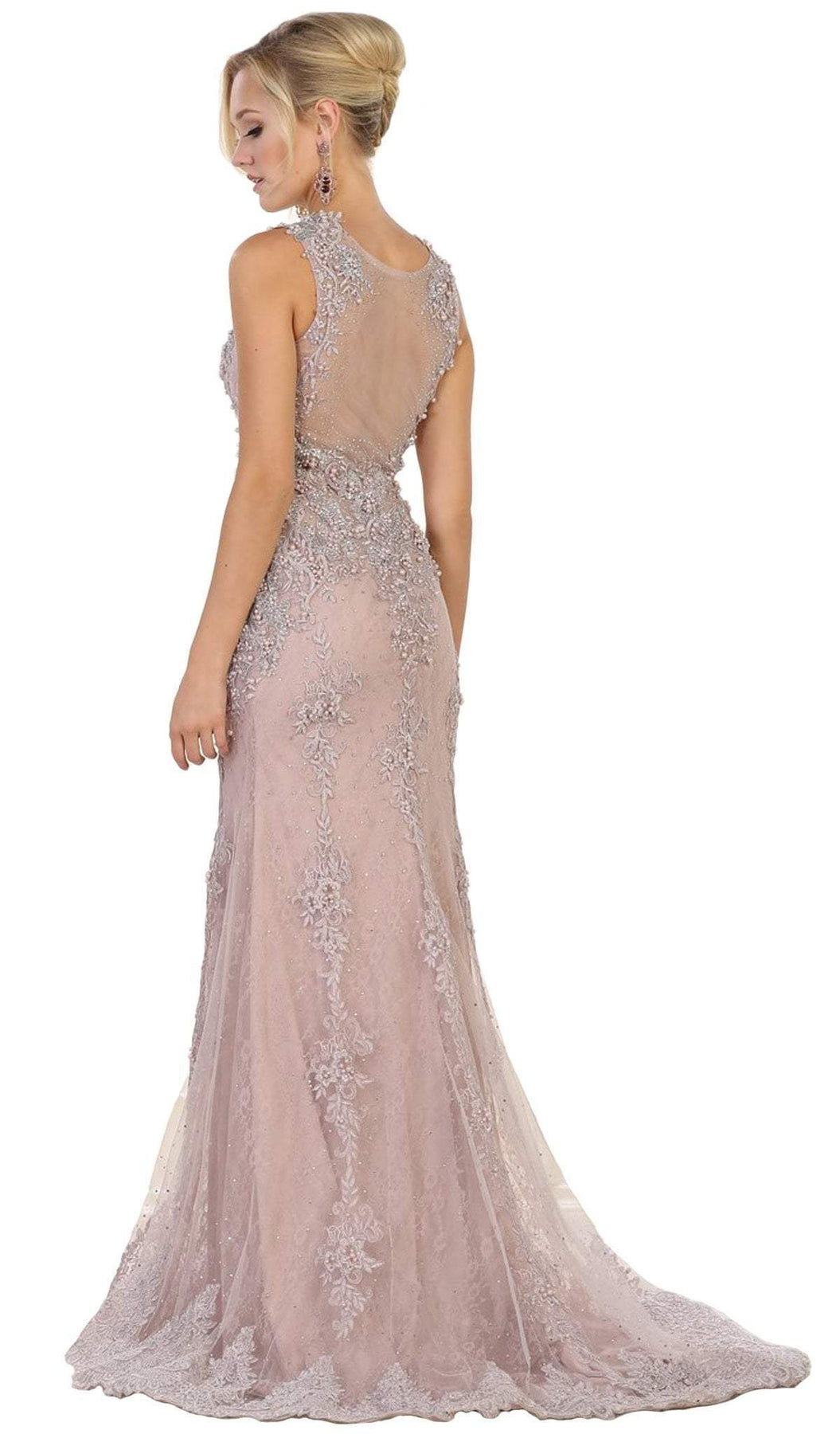 May Queen - RQ7551 Embellished Illusion Jewel Sheath Prom Gown Special Occasion Dress