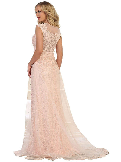 May Queen - RQ7556 Embellished Illusion Jewel Fitted Evening Gown Special Occasion Dress