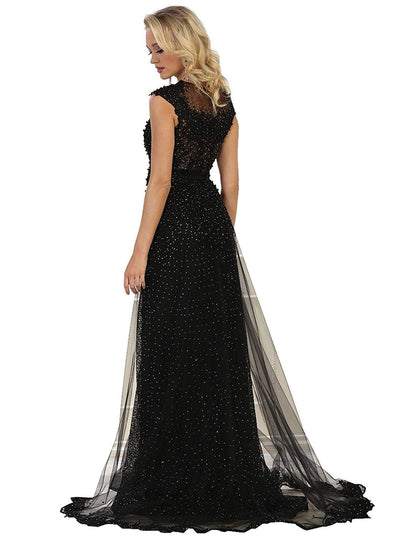 May Queen - RQ7556 Embellished Illusion Jewel Fitted Evening Gown Special Occasion Dress