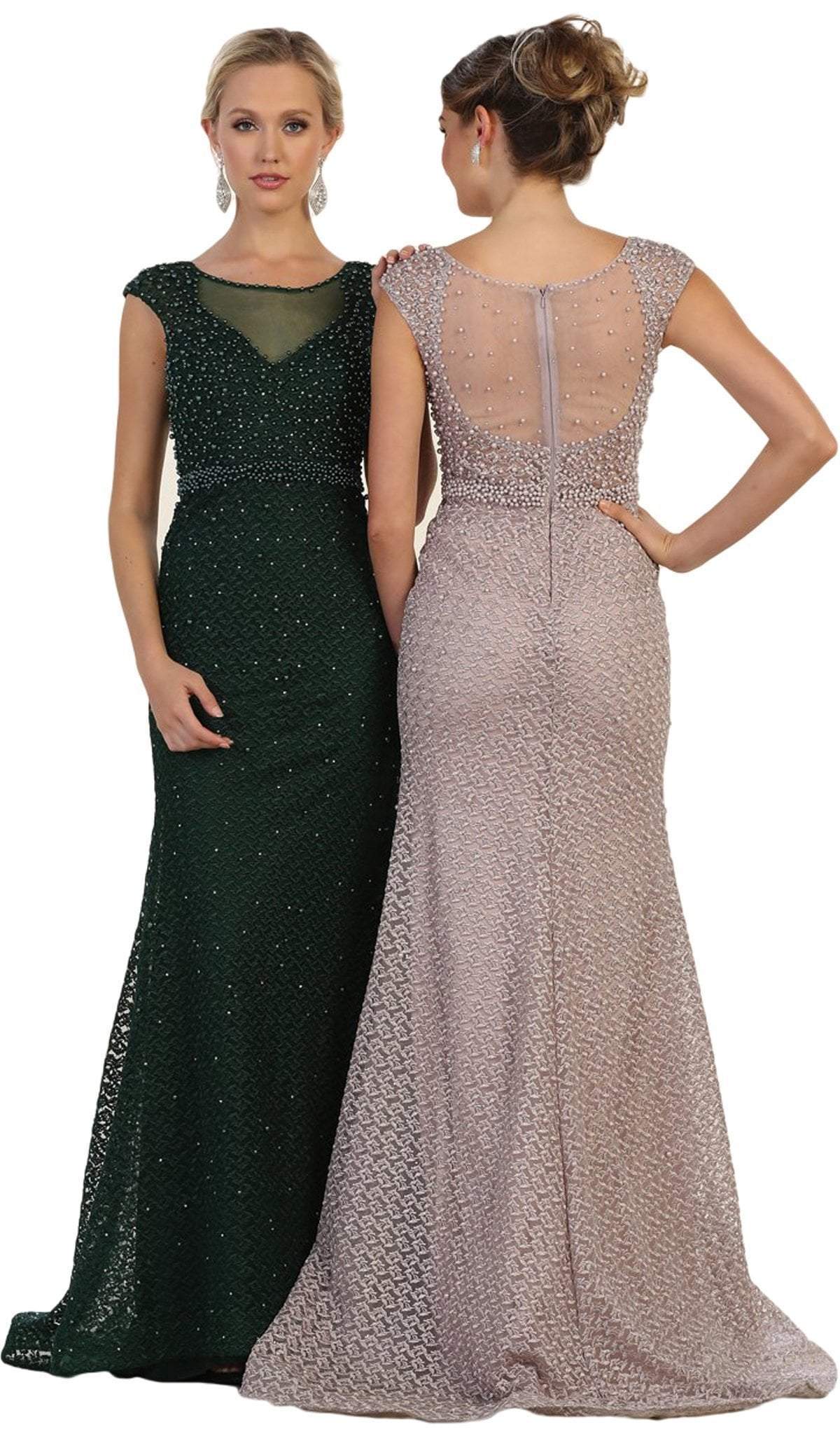 May Queen - RQ7557 Embellished Cap Sleeve Illusion Bateau Sheath Dress Special Occasion Dress