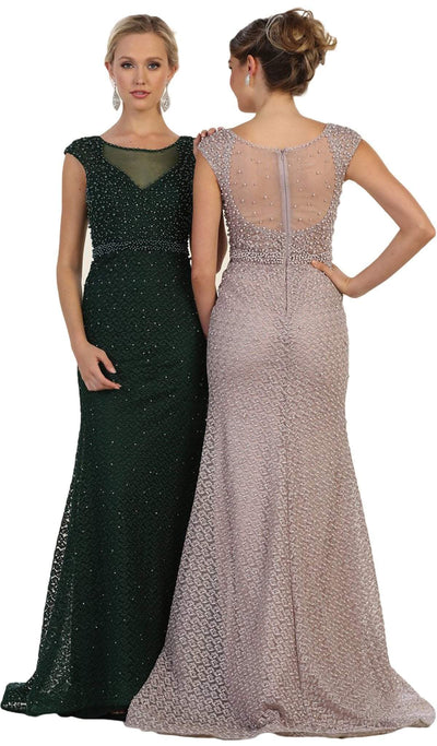 May Queen - RQ7557 Embellished Cap Sleeve Illusion Bateau Sheath Dress Special Occasion Dress