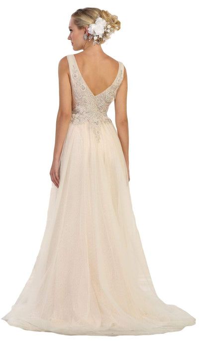 May Queen - RQ7563 Embroidered V Neck Gown with Overskirt Special Occasion Dress