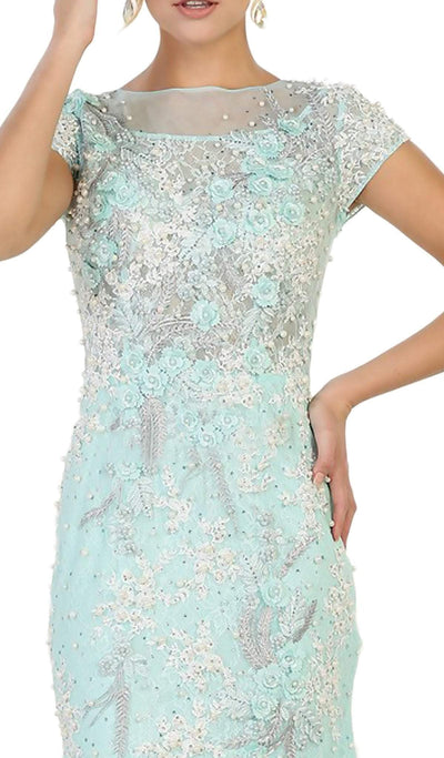 May Queen - RQ7567 Short Sleeved Floral Embellished Sheath Mother of the Bride Gown Special Occasion Dress