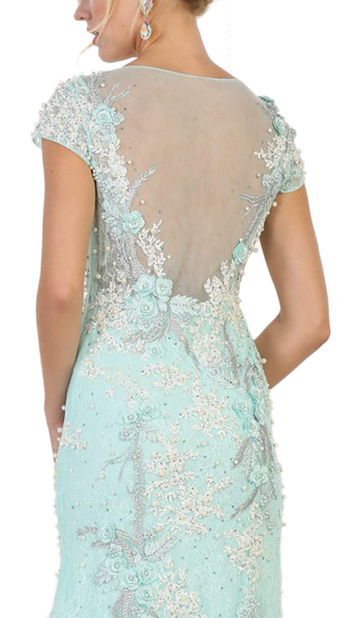 May Queen - RQ7567 Short Sleeved Floral Embellished Sheath Mother of the Bride Gown Special Occasion Dress