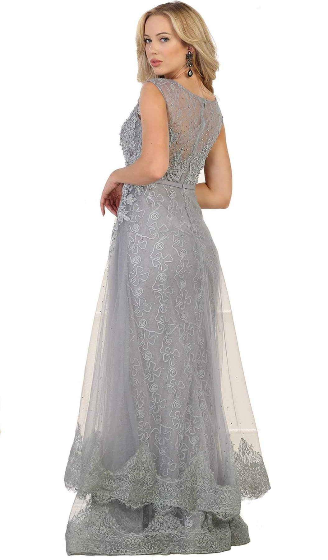 May Queen - RQ7568 Beaded Lace Illusion Bateau Sheath Mother of the Bride Dress Mother of the Bride Dresses