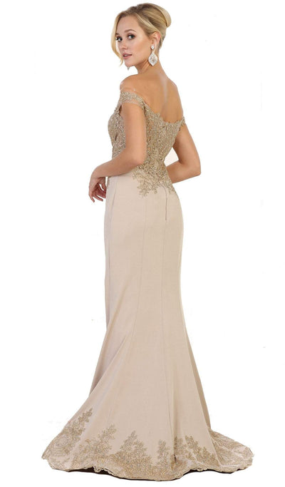 May Queen - RQ7586 Off Shoulder Appliqued Fitted Prom Dress Prom Dresses