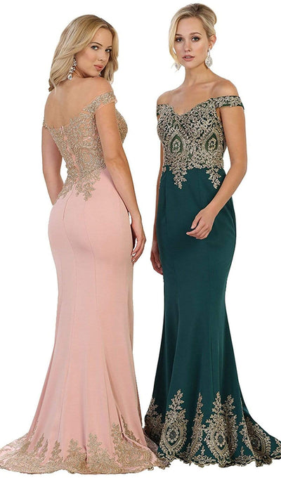 May Queen - RQ7586 Off Shoulder Appliqued Fitted Prom Dress Prom Dresses