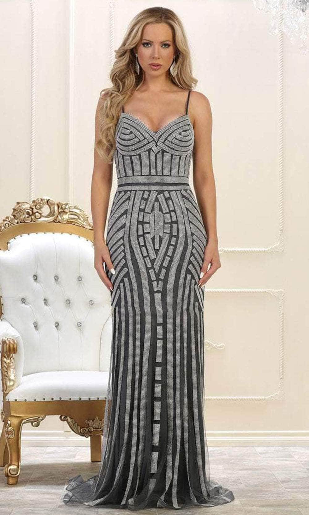 May Queen RQ7591 - Sleeveless Beaded Long Dress Prom Dresses 4 / Charcoal Gray