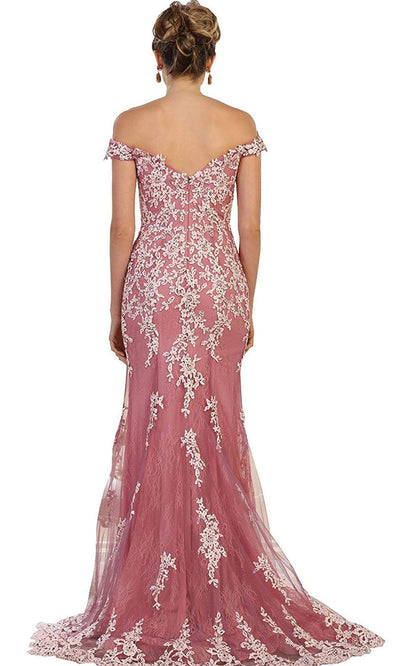 May Queen - Bead Embellished Off-Shoulder Sheath Dress RQ7593 - 1 pc Mauve In Size 10 Available CCSALE 10 / Mauve