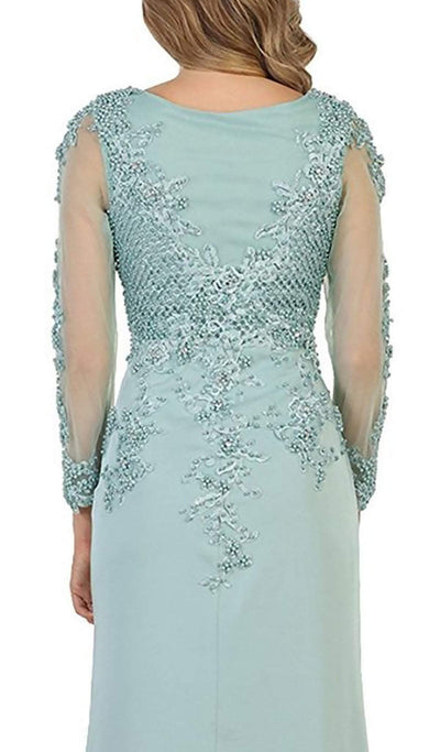 May Queen - RQ7594 Embellished Long Sleeve Illusion Scoop Sheath Mother of the Bride Gown Special Occasion Dress