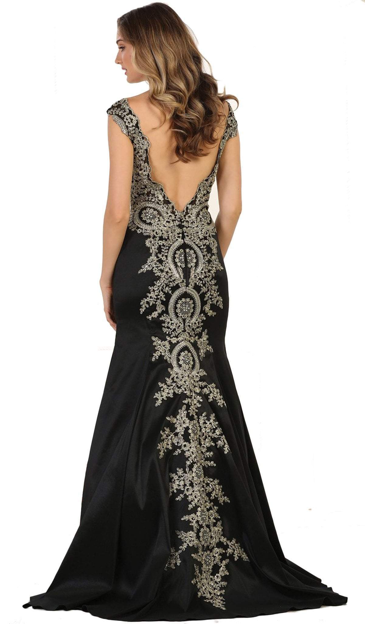 May Queen - RQ7602 Embellished Wide V-neck Sheath Mother of the Bride Gown Special Occasion Dress