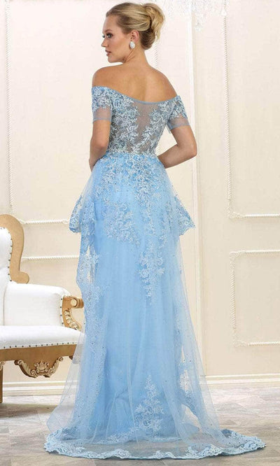 May Queen RQ7620 - Embroidered Cascading Peplum Formal Gown Evening Dresses