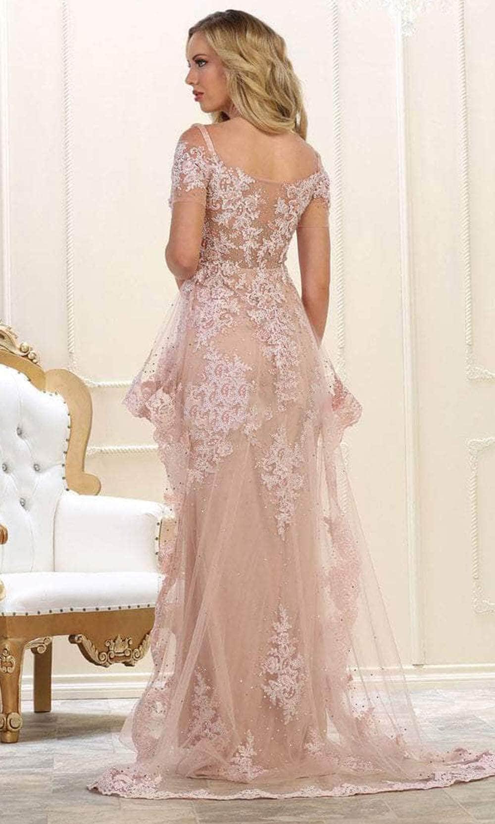 May Queen RQ7620 - Embroidered Cascading Peplum Formal Gown Evening Dresses