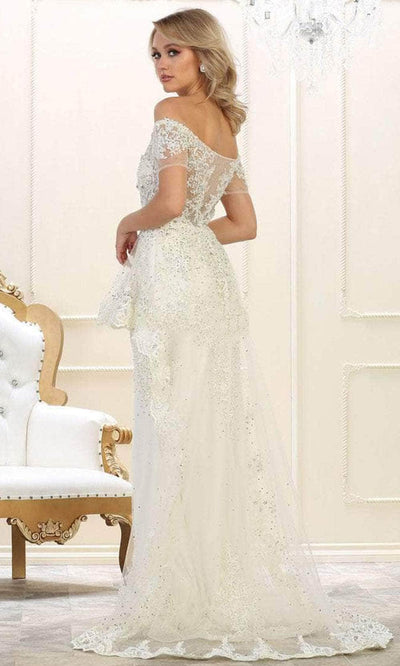 May Queen RQ7620 - Embroidered Cascading Peplum Formal Gown Evening Dresses
